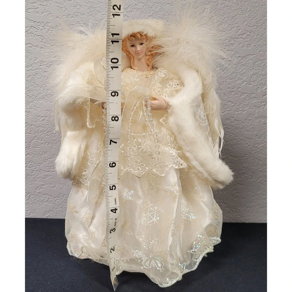 Angel Christmas Tree Topper Cream Glittery Snowflakes 11 inch Tall - Picture 10 of 10